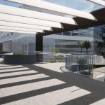 Perspectiva da praça vista do novo acesso ao bloco C